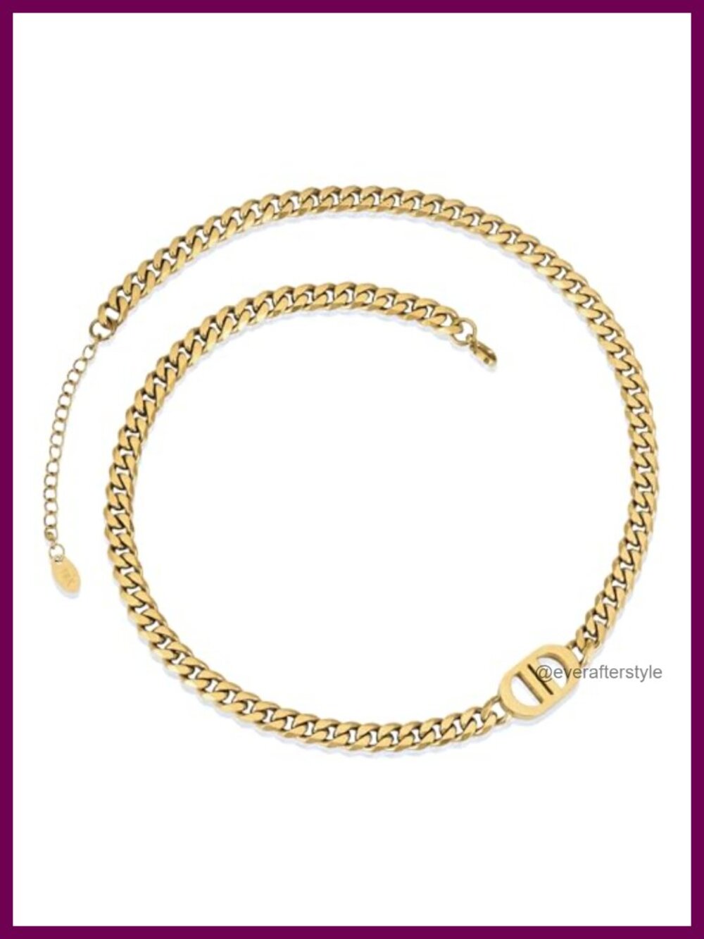 Womens 18K Real Gold Plated Initial Necklace Choker with Double D Letter, Cuban